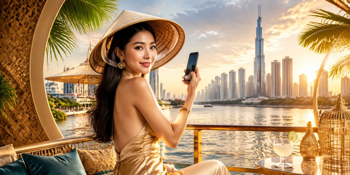 Người dùng đội nón lá cập nhật ứng dụng casino trên điện thoại tại TP Hồ Chí Minh