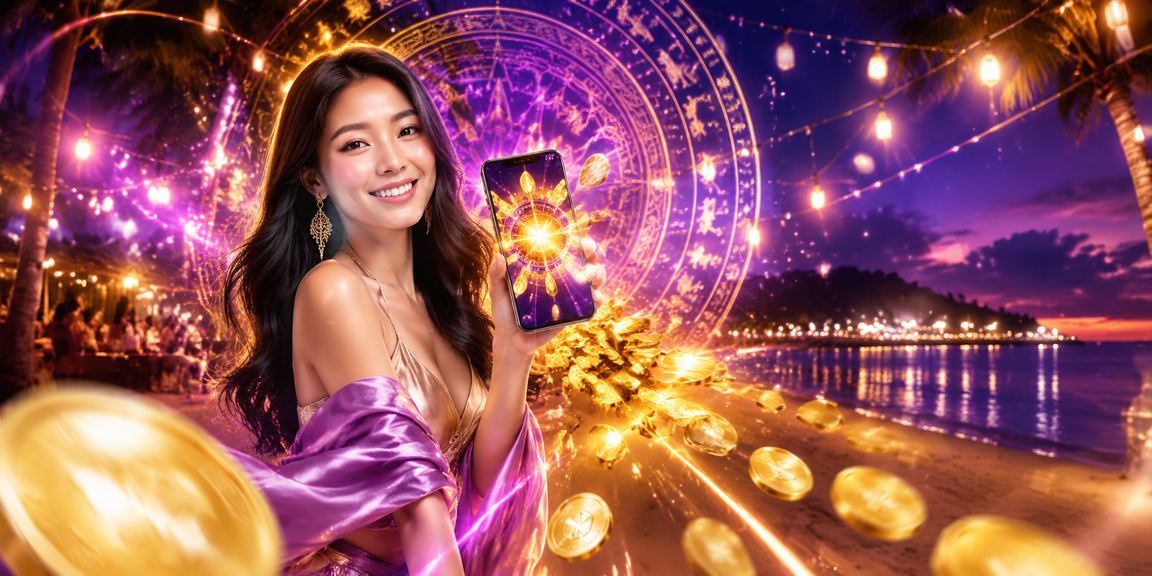 Người dùng tại bãi biển Phú Quốc truy cập casino di động trên điện thoại buổi chiều