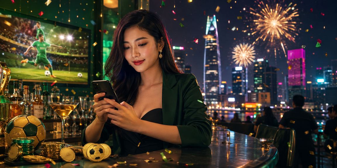 Không gian casino sang trọng tại Việt Nam với ánh đèn neon và bầu không khí VIP cao cấp